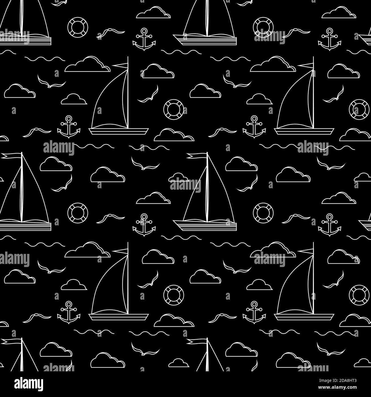 Motif voilier sans coutures dans un style art de la ligne. Illustration de Vecteur