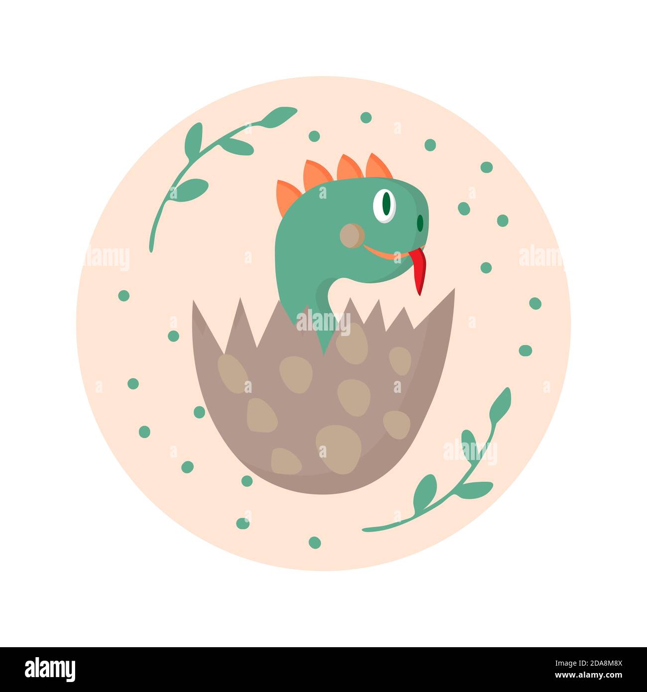 Un dinosaure mignon dans un œuf, isolé sur fond blanc. Illustration de dessin animé vectoriel. Illustration de Vecteur