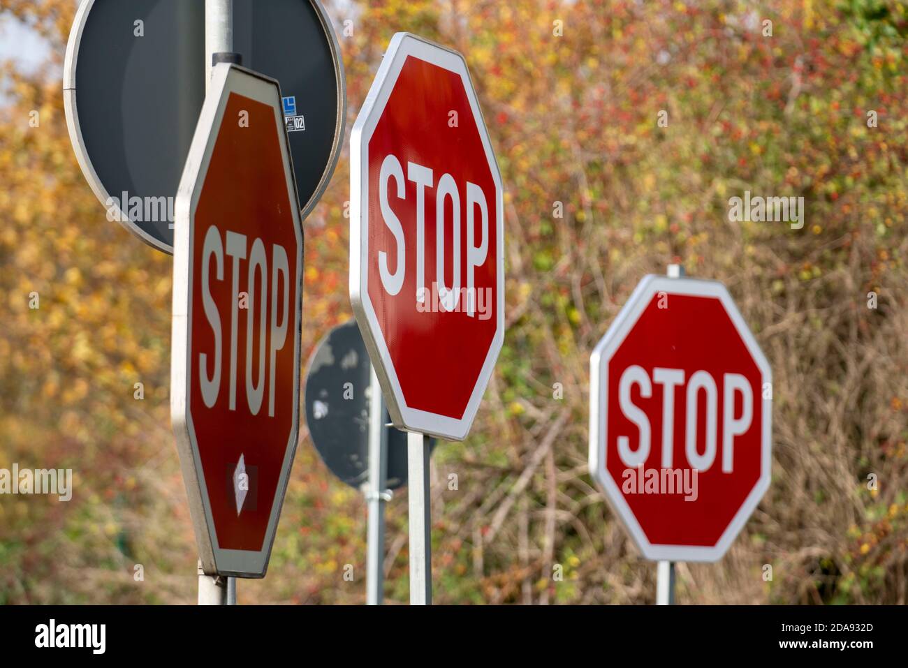 Plusieurs PANNEAUX D'ARRÊT côte à côte, panneaux de signalisation, Banque D'Images