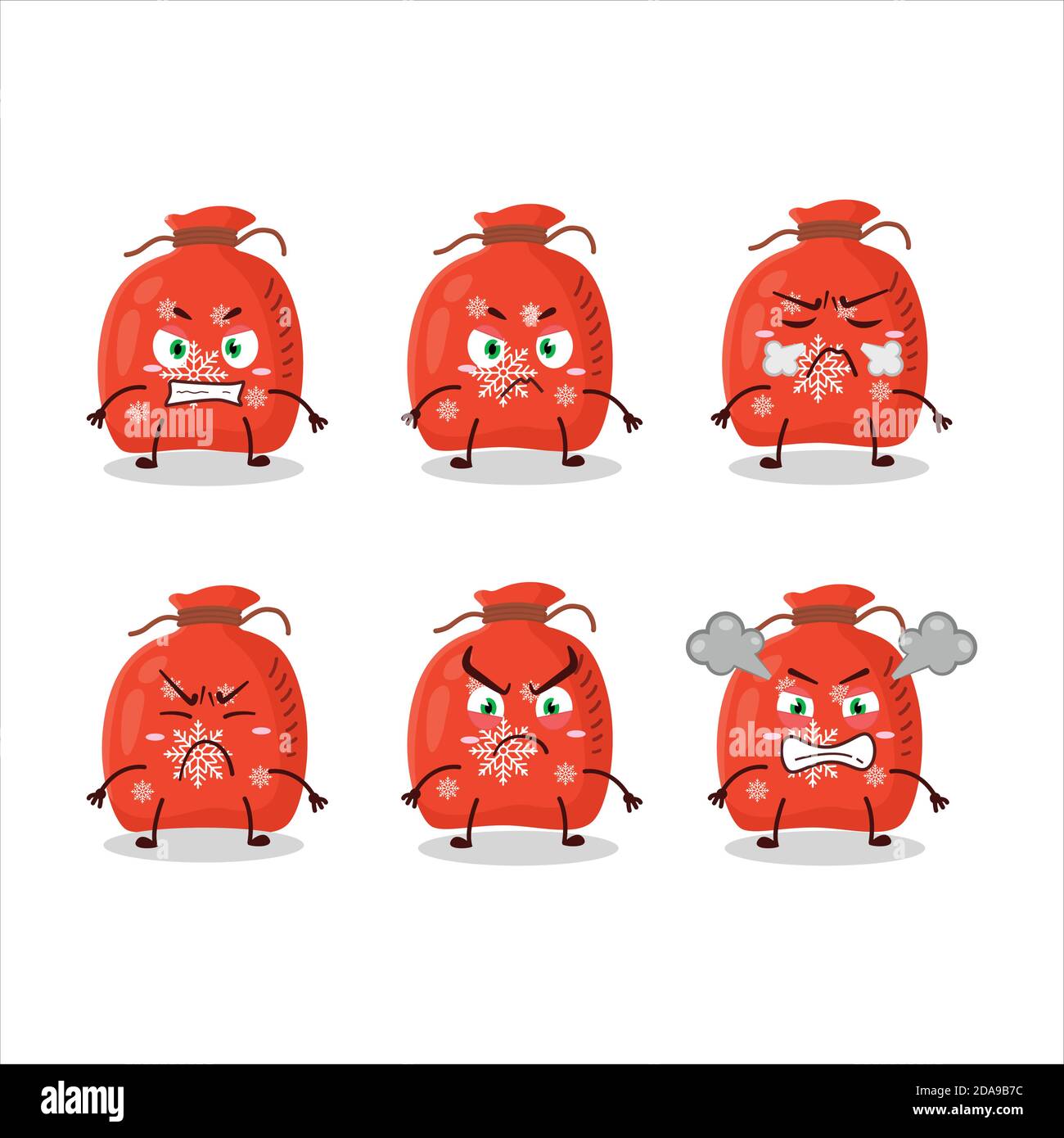 Personnage de dessin animé de sac de père noël rouge avec diverses expressions de colère Illustration de Vecteur