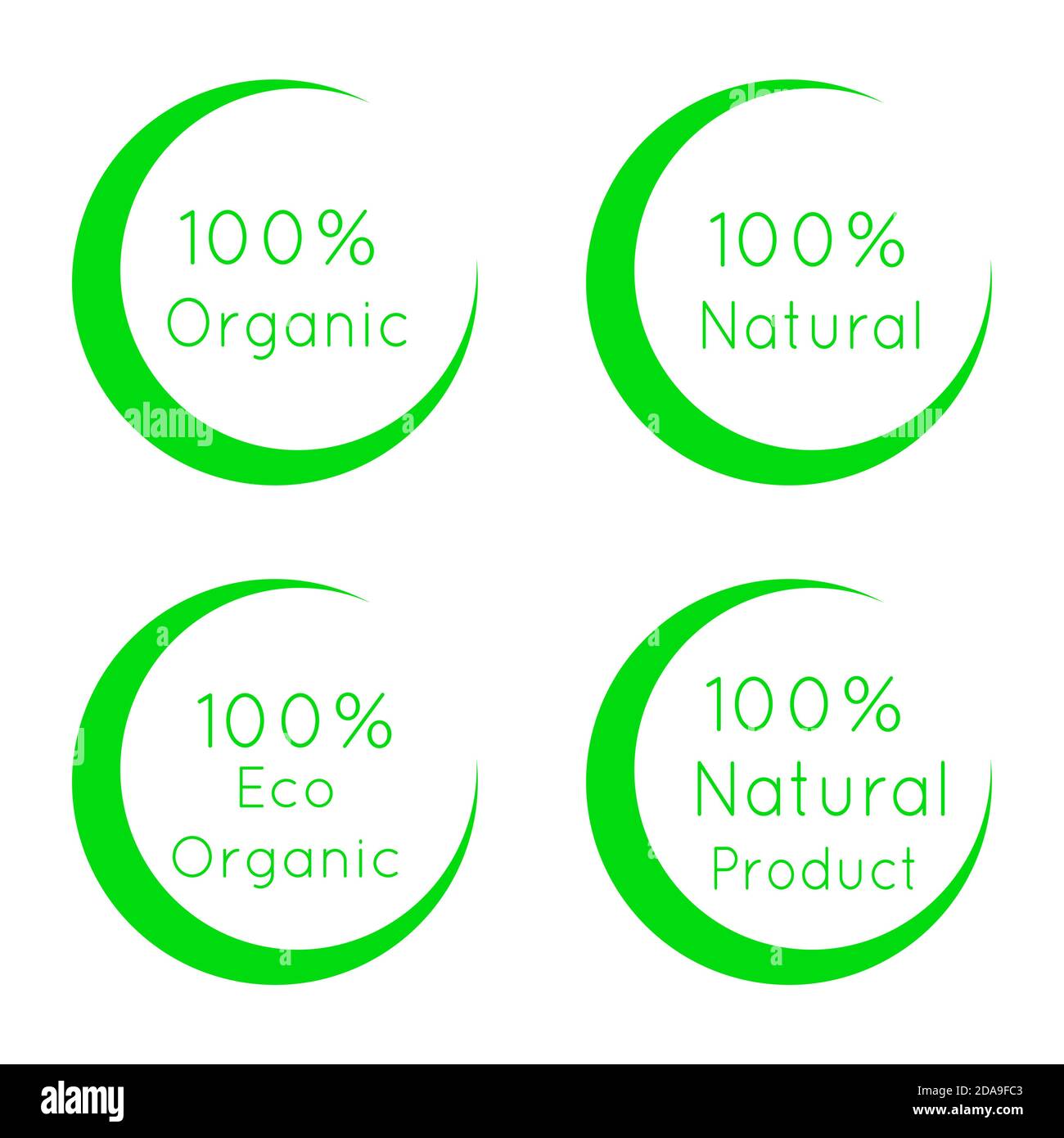 ensemble d'étiquettes biologiques à 100 %. Collection de symboles naturels et écologiques isolés sur du blanc Illustration de Vecteur