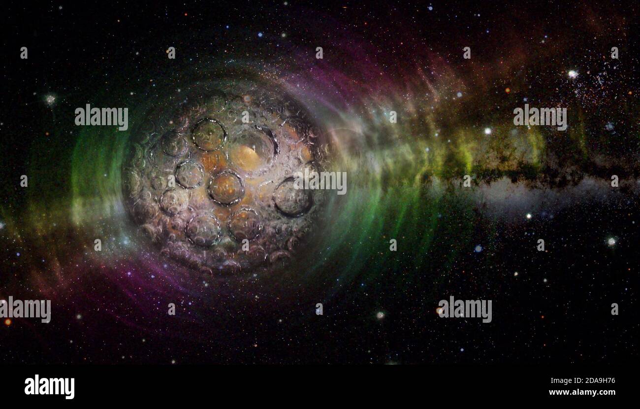 Planète à bulles ou étoile sombre dans l'espace avec des vagues de lumière. Éléments de cette image fournis par la NASA. Banque D'Images