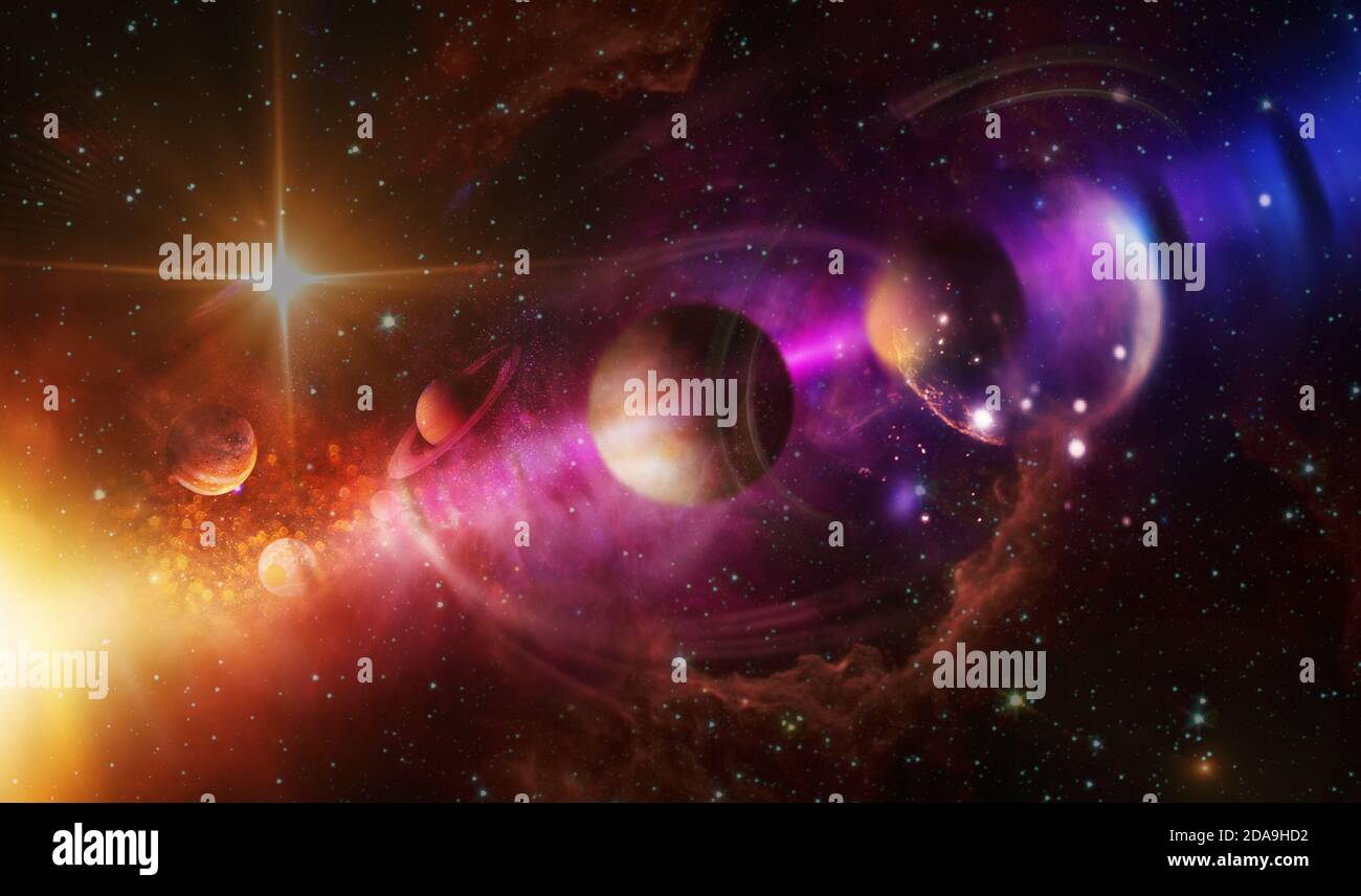 Scène spatiale avec planètes, étoiles et galaxies. Éléments de cette image fournis par la NASA. Banque D'Images