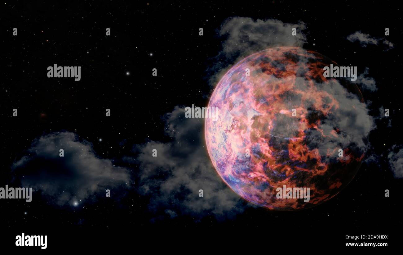Coucher de soleil planète extraterrestre. Éléments de cette image fournis par la NASA. Banque D'Images