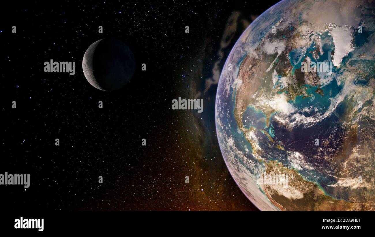 Terre et lune, vue de l'espace. Éléments de cette image fournis par la NASA. Banque D'Images