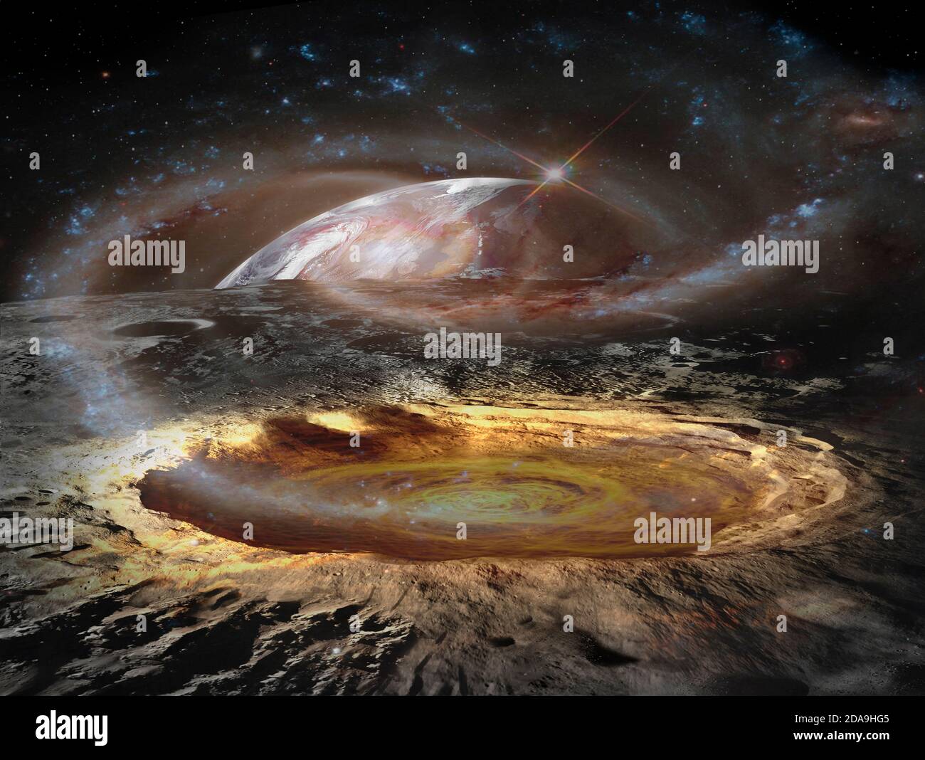 Planète extraterrestre et paysage fantaisiste de lune. Éléments de cette image fournis par la NASA. Banque D'Images
