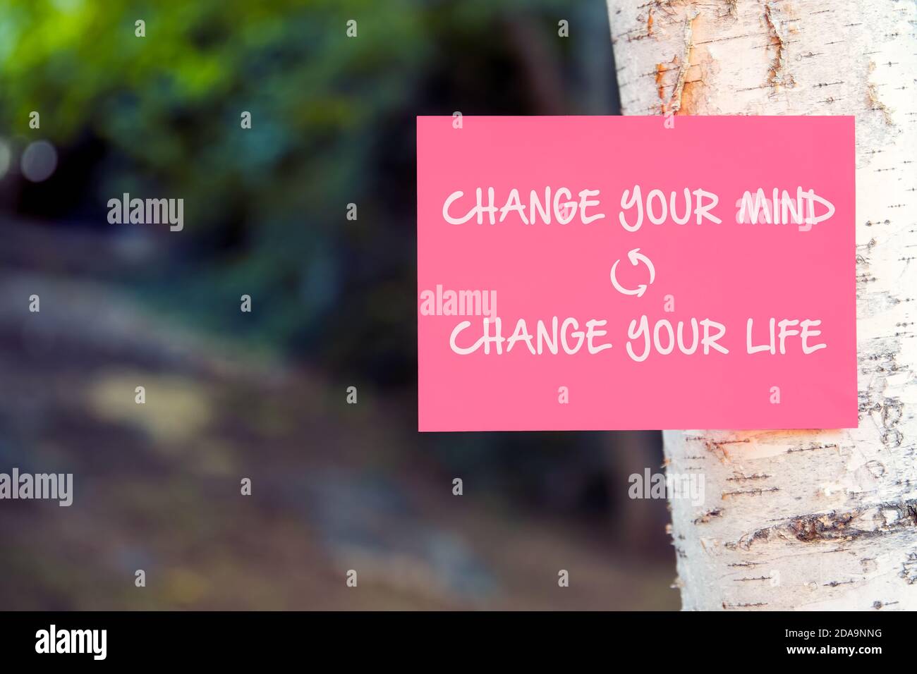 Changez D Avis Changez Votre Vie Citation Inspirante Ecrite Sur Papier Sur Un Arbre Dans La Nature Photo Stock Alamy