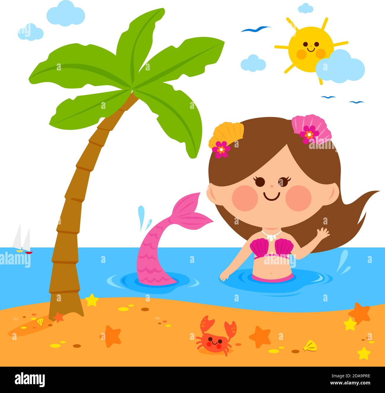 Belle sirène nageant dans l'eau. Illustration vectorielle Illustration de Vecteur