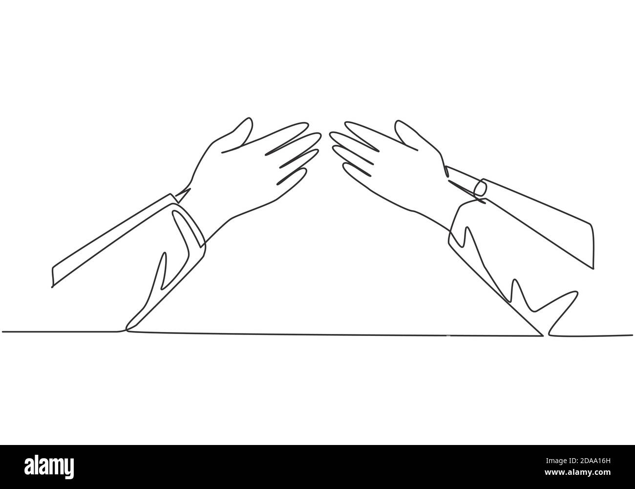 Carte de vœux EID Mubarak, bannière et fond de conception d'affiche. Un seul dessin continu de deux musulmans qui se donnent les mains pour se pardonner, Illustration de Vecteur