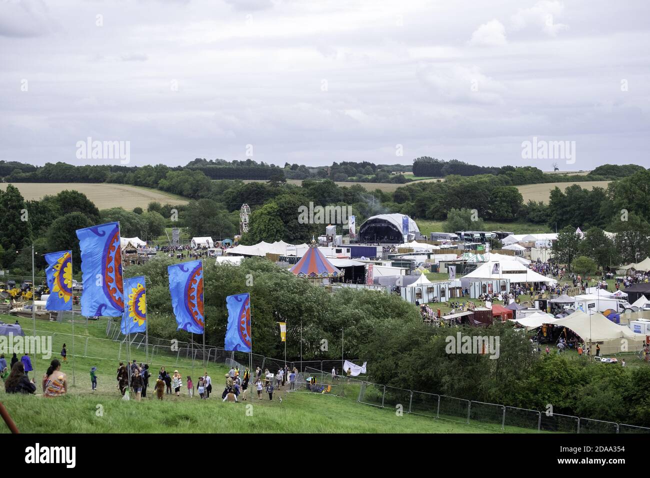 WARE, ROYAUME-UNI - 29 juillet 2017: Surplombant le site du festival à Standon appelant d'une vue haute. Banque D'Images