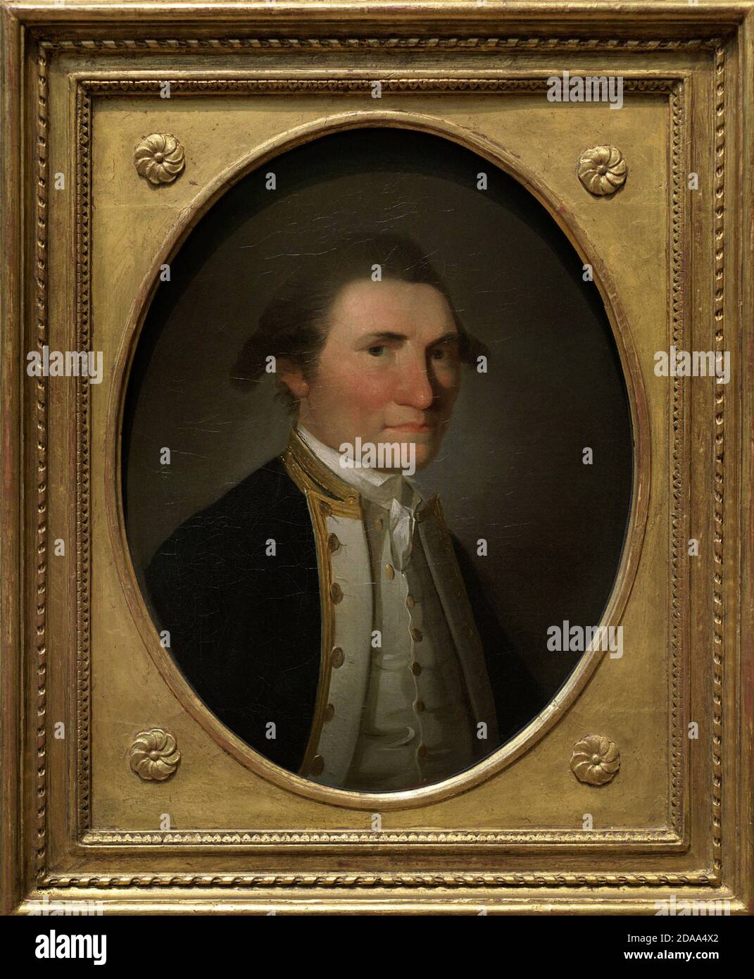 Capitaine James Cook (1728-1779). Officier de marine britannique. Navigateur et explorateur qui naviguait sur le seaways et les côtes du Canada et qui dirigeaient trois expéditions vers l'océan Pacifique. Portrait de John Webber (1750-1793). Huile sur toile, 1776. Galerie nationale de portraits. Londres, Angleterre, Royaume-Uni. Banque D'Images