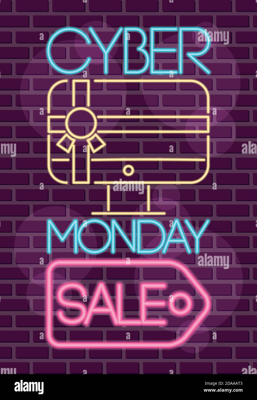 étiquette neon cyber monday avec illustration du vecteur de bureau et d'étiquette conception Illustration de Vecteur