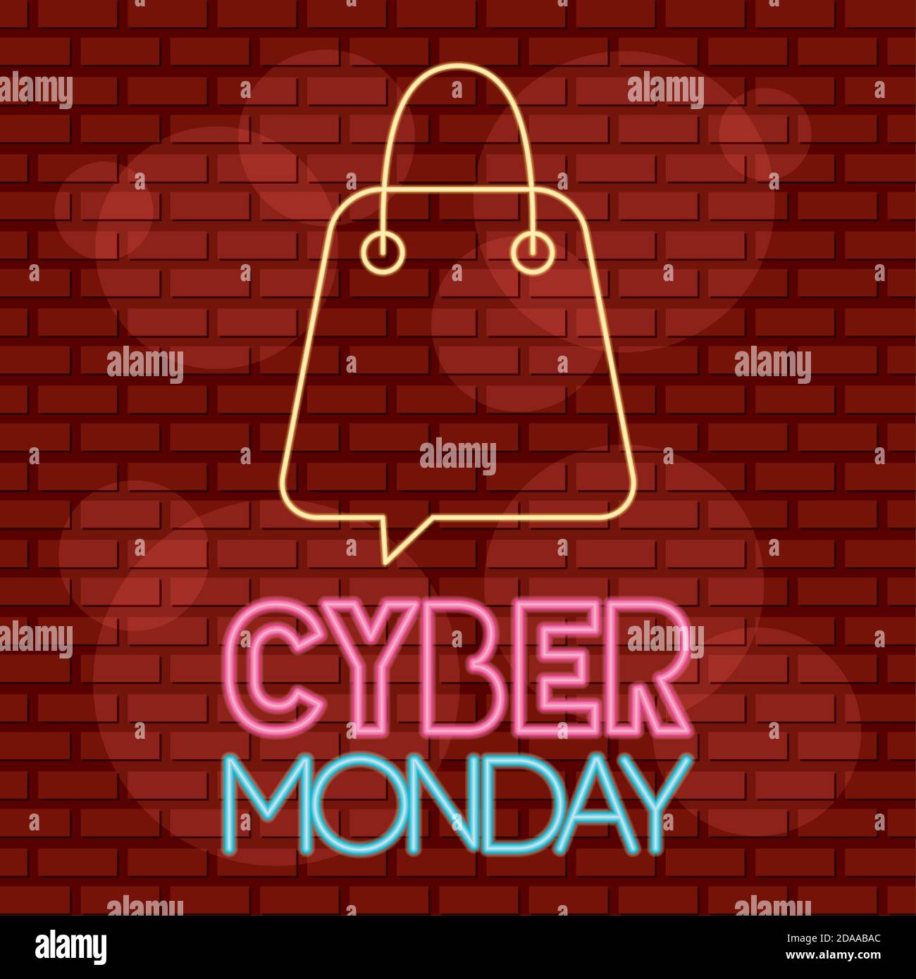 étiquette néon cyber monday avec motif d'illustration vectoriel de sac à provisions Illustration de Vecteur