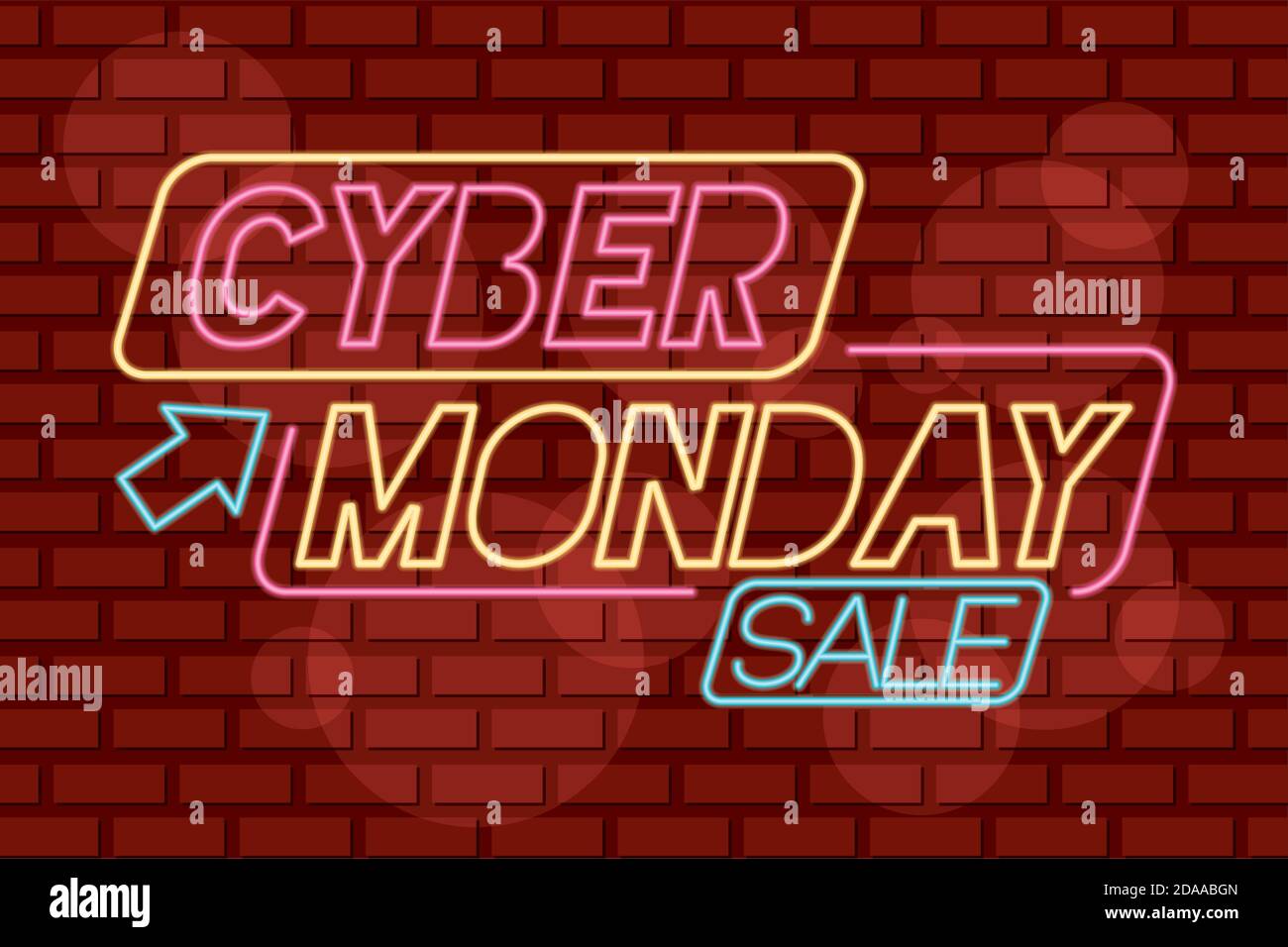 étiquette néon cyber monday avec flèche de souris sur le mur rouge illustration vectorielle Illustration de Vecteur