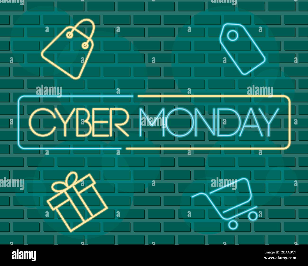 étiquette néon cyber monday en forme d'illustration vectorielle murale verte Illustration de Vecteur