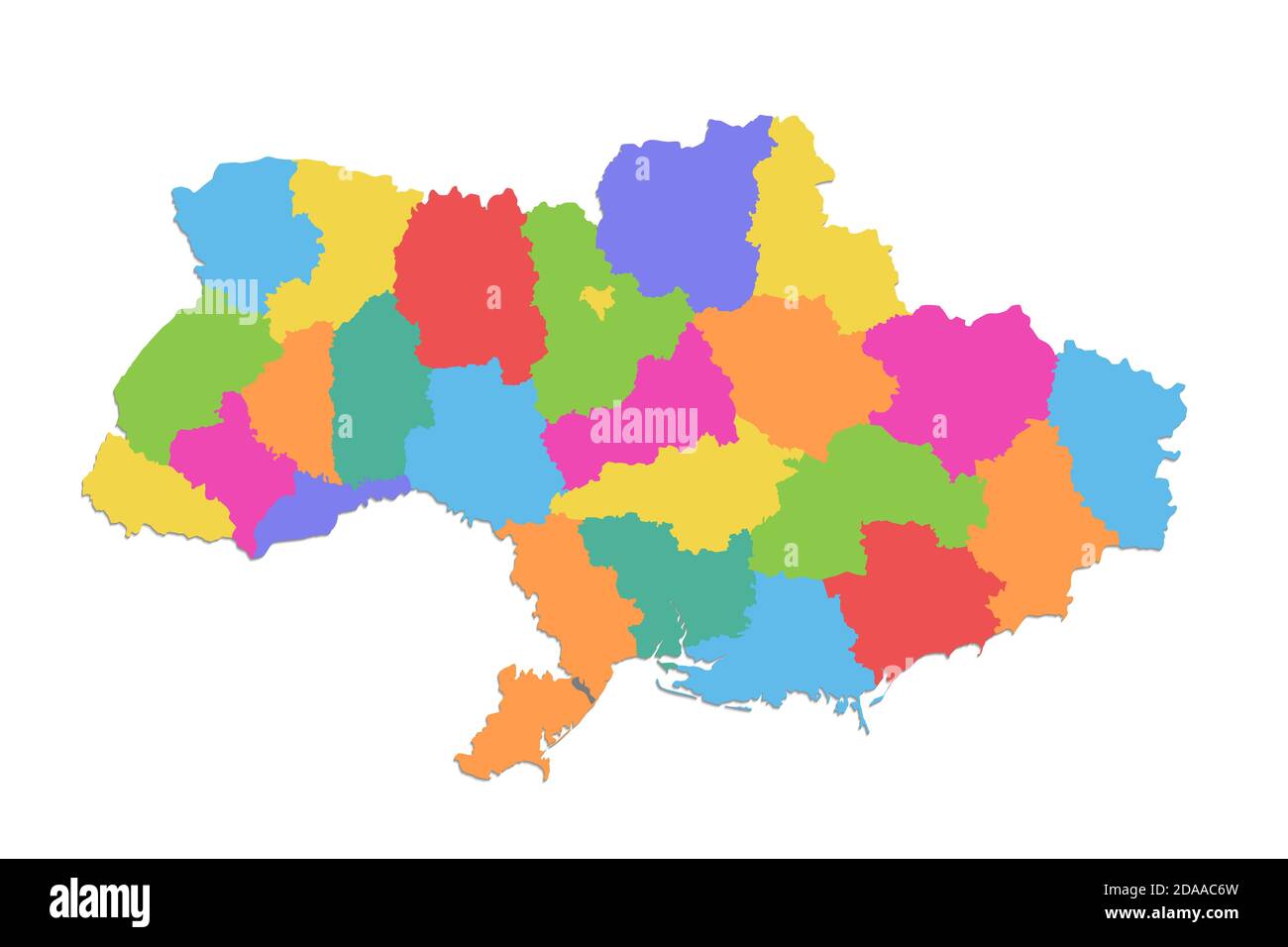 Carte de l'Ukraine, division administrative, carte couleur isolée sur fond blanc vierge Banque D'Images