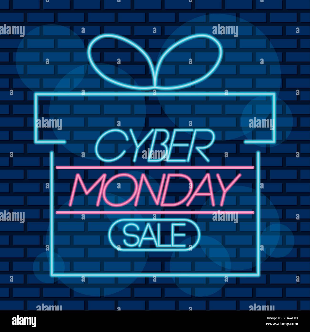 étiquette néon cyber monday avec motif d'illustration vectoriel en forme de cadeau Illustration de Vecteur