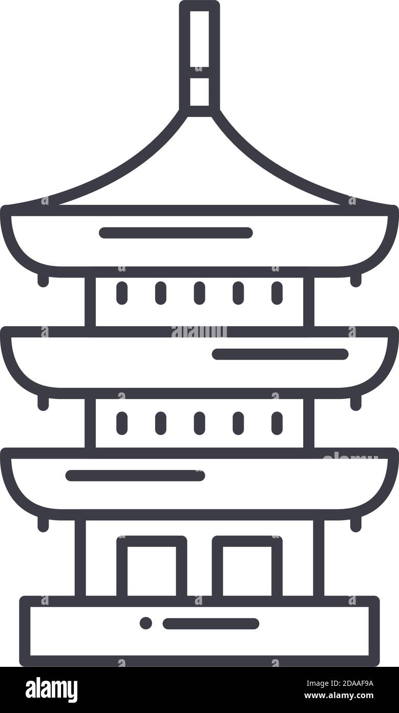 Icône de mémorial asiatique, illustration isolée linéaire, vecteur de ligne mince, signe de conception Web, symbole de concept de contour avec contour modifiable sur fond blanc. Illustration de Vecteur