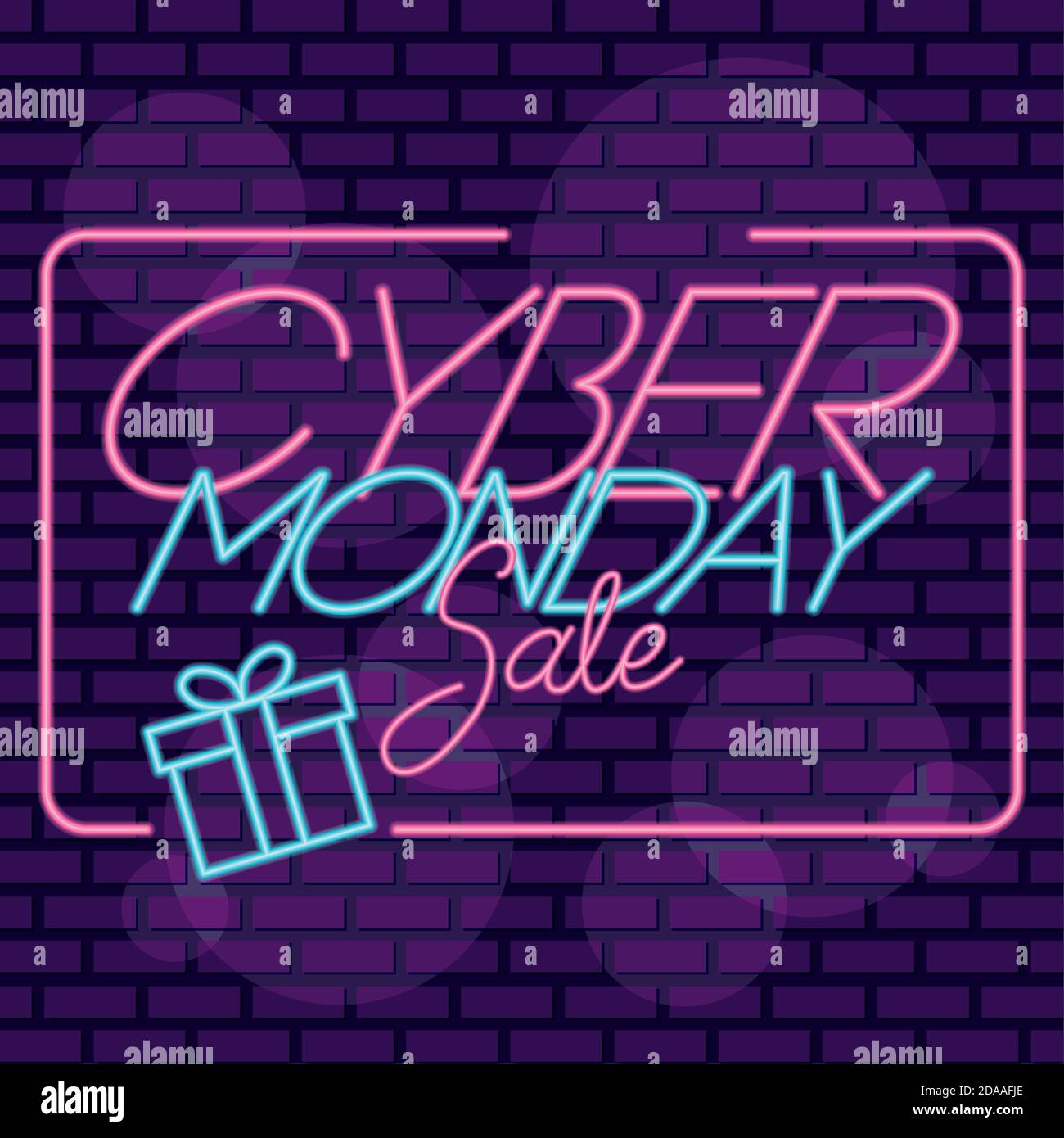 cyber monday solde étiquette carrée néon avec illustration vecteur cadeau conception Illustration de Vecteur