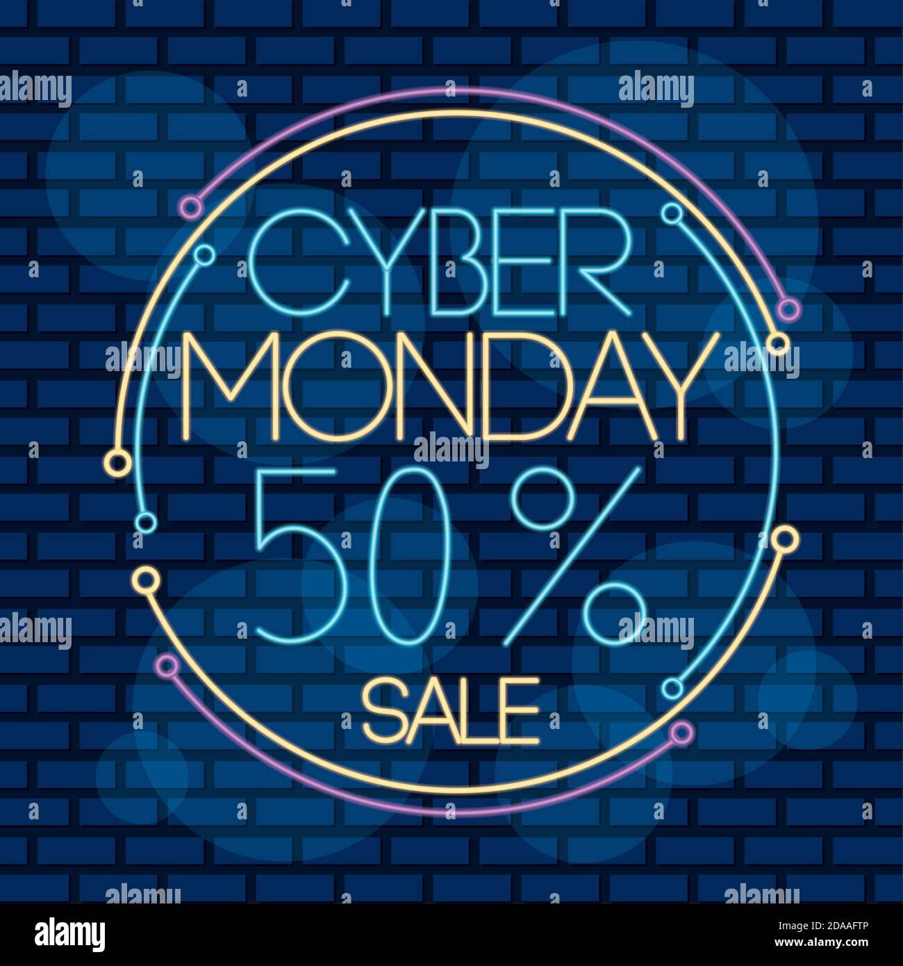 étiquette circulaire au néon cyber monday avec illustration vectorielle à cinquante pour cent conception Illustration de Vecteur