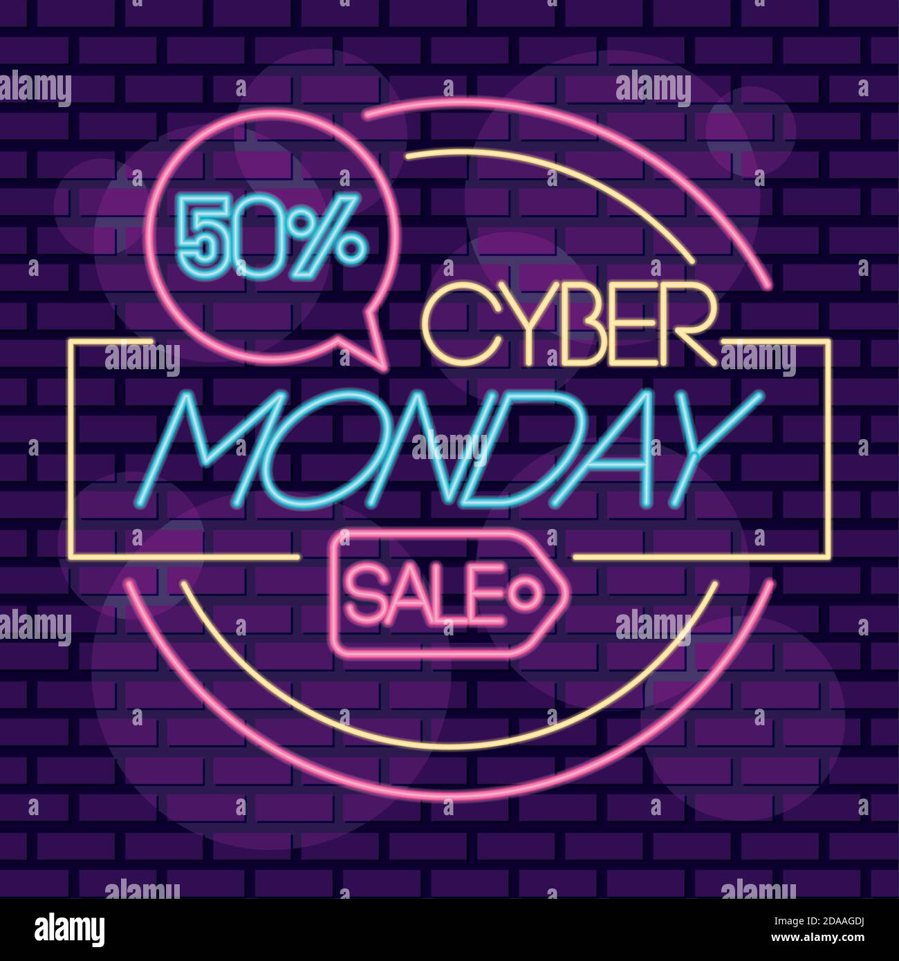 cyber monday solde étiquette circulaire au néon avec illustration du vecteur d'étiquette conception Illustration de Vecteur