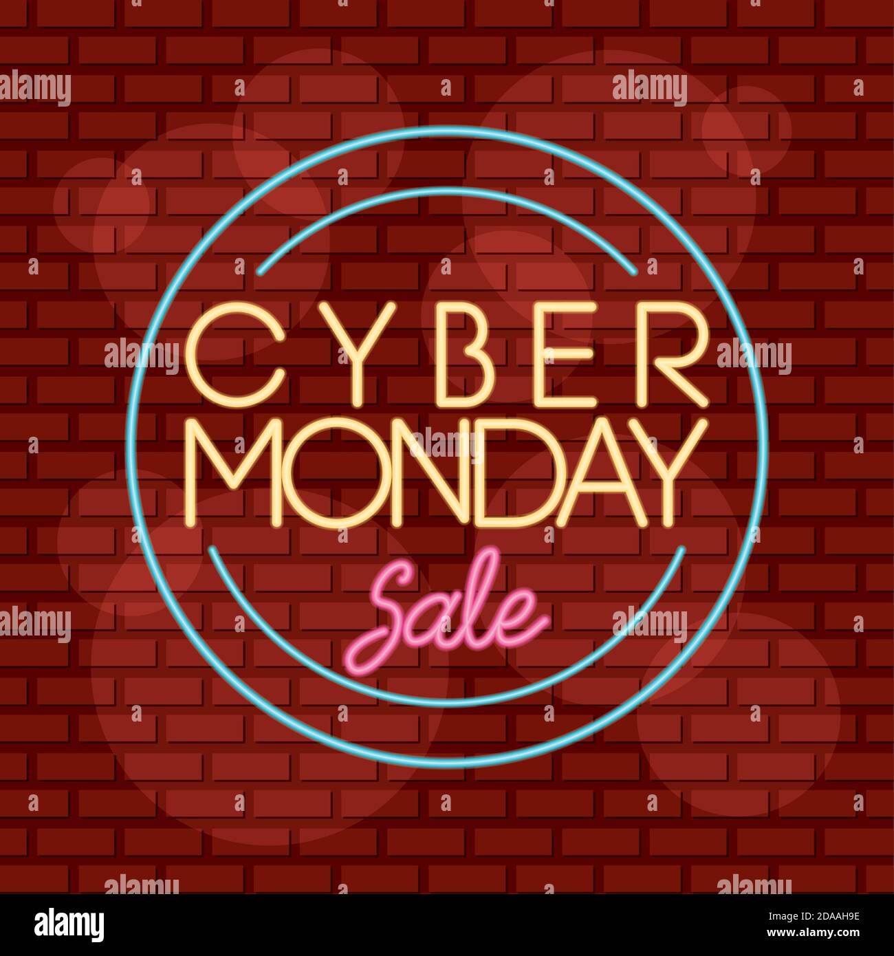 cyber monday solde étiquette circulaire néon dans illustration de vecteur de mur conception Illustration de Vecteur