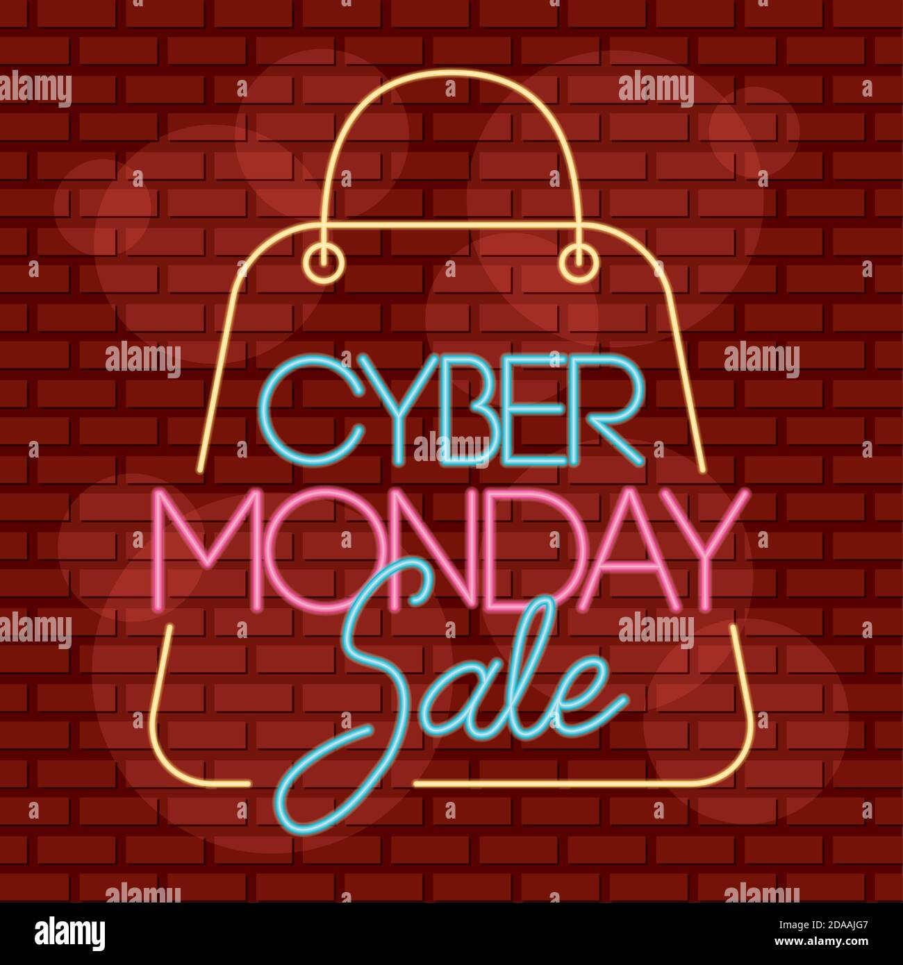étiquette néon cyber monday dans le sac d'achat dessin d'illustration vectoriel Illustration de Vecteur