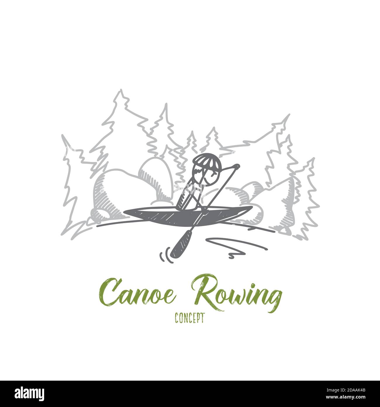 Concept d'aviron en canoë. Vecteur isolé tracé à la main Illustration de Vecteur