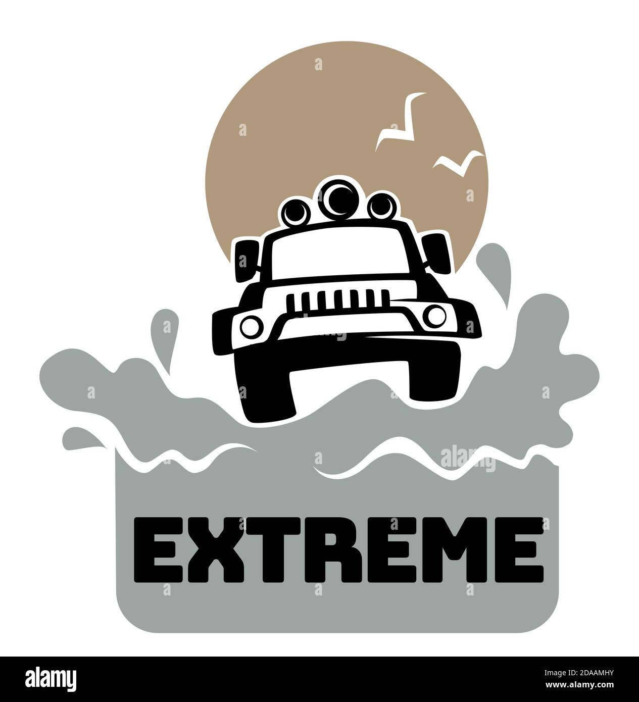 Aventure hors route extrême, jeep et éclaboussures Illustration de Vecteur