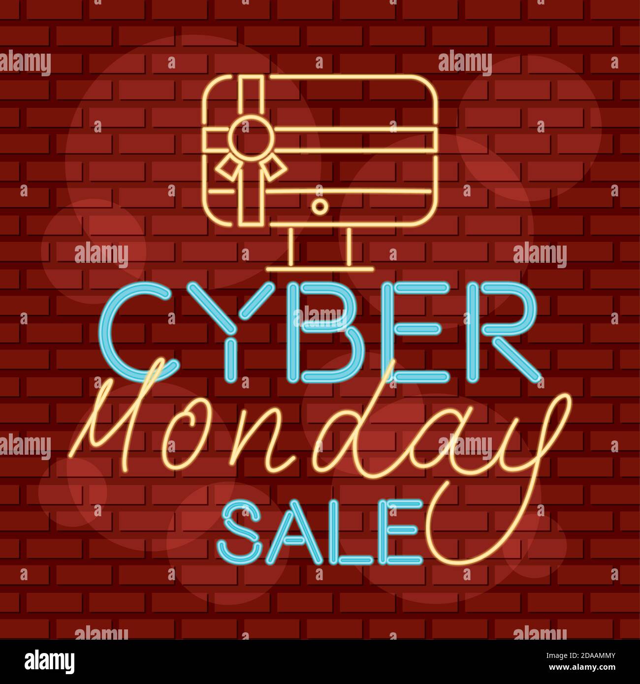 étiquette neon cyber monday avec bureau en vecteur mural rouge conception de l'illustration Illustration de Vecteur