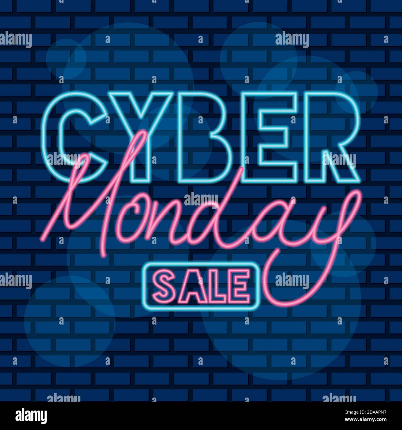 étiquette néon cyber monday en forme d'illustration vectorielle bleue Illustration de Vecteur