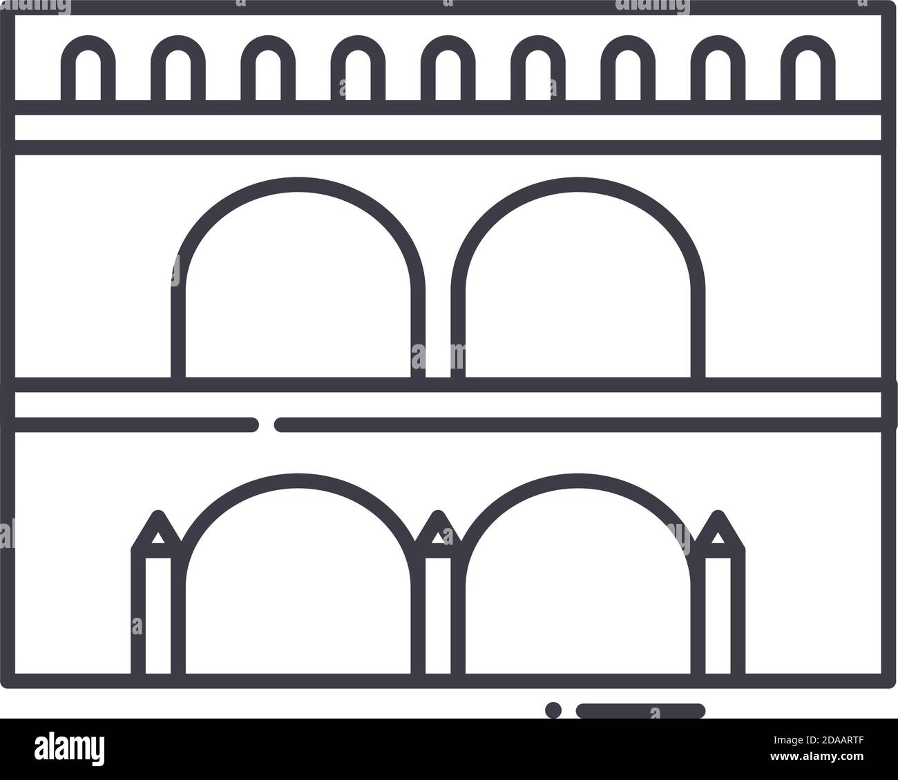 Icône Aqueduct, illustration isolée linéaire, vecteur ligne mince, signe de conception Web, symbole de concept de contour avec contour modifiable sur fond blanc. Illustration de Vecteur