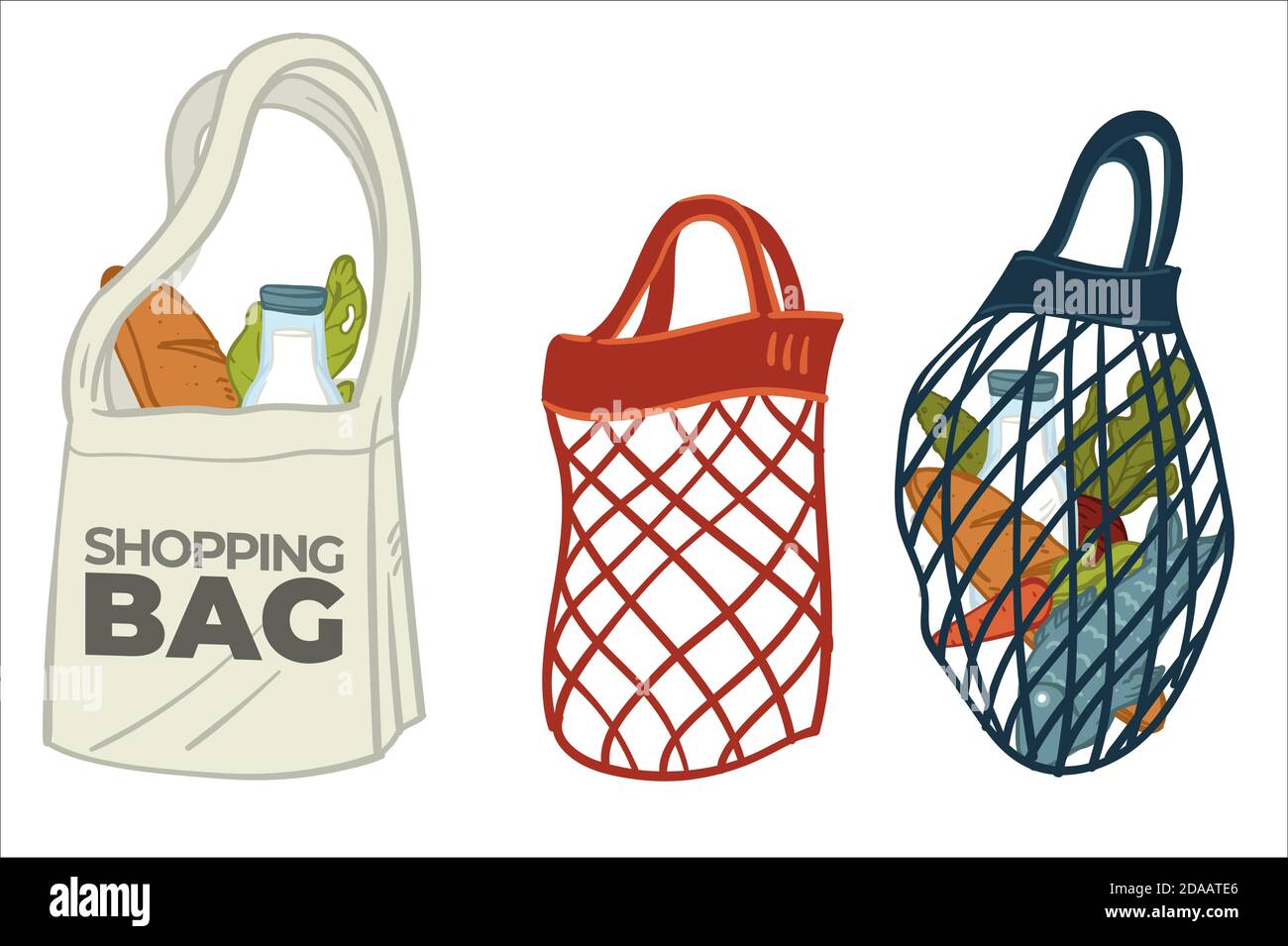 Vecteur de toile et de sacs en maille écologique Illustration de Vecteur