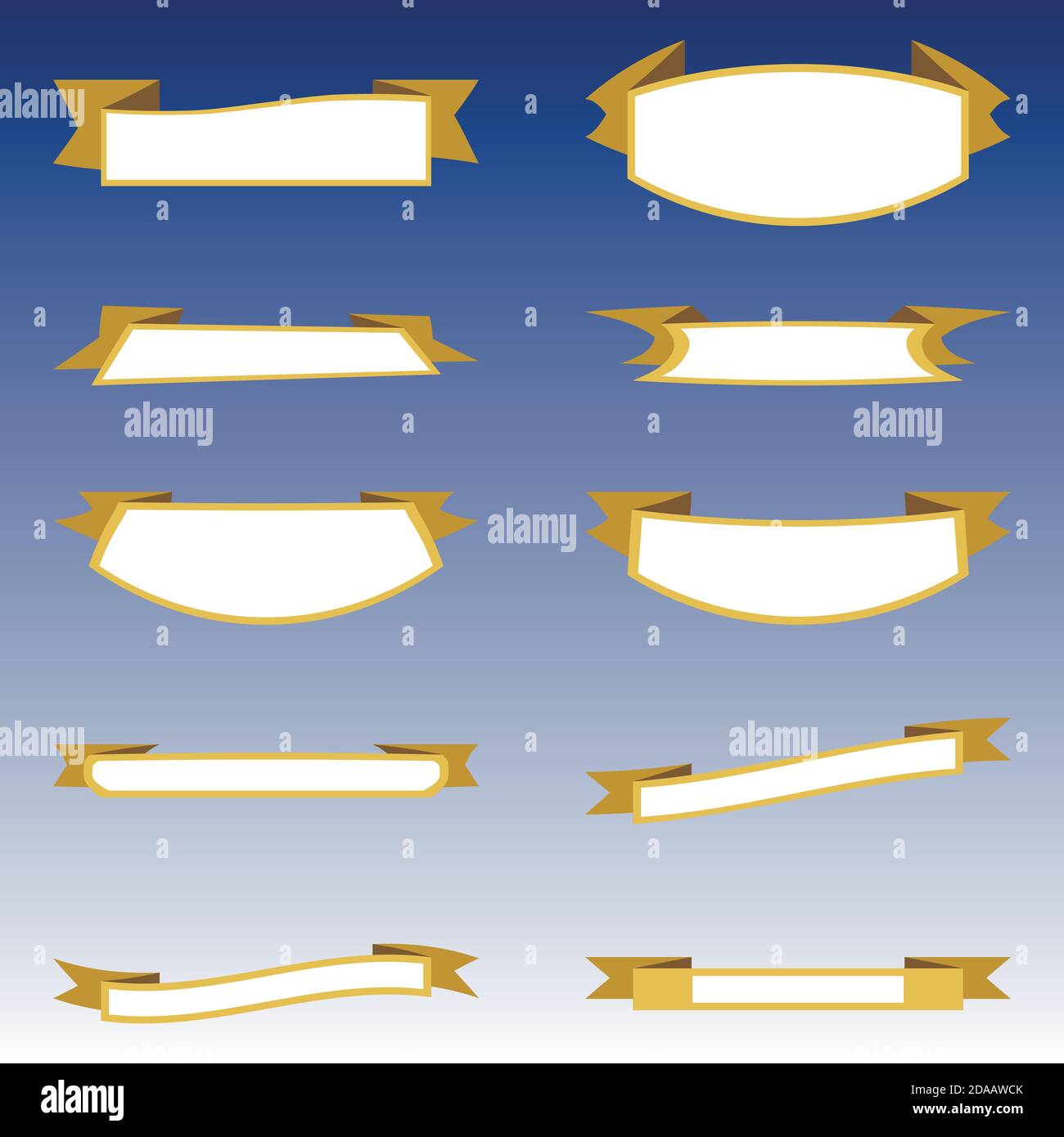 Ruban blanc jaune bannières sur fond bleu. Rubans d'entreprise et de conception. Eléments de conception isolés. Bandes. Illustration vectorielle plate pour Illustration de Vecteur