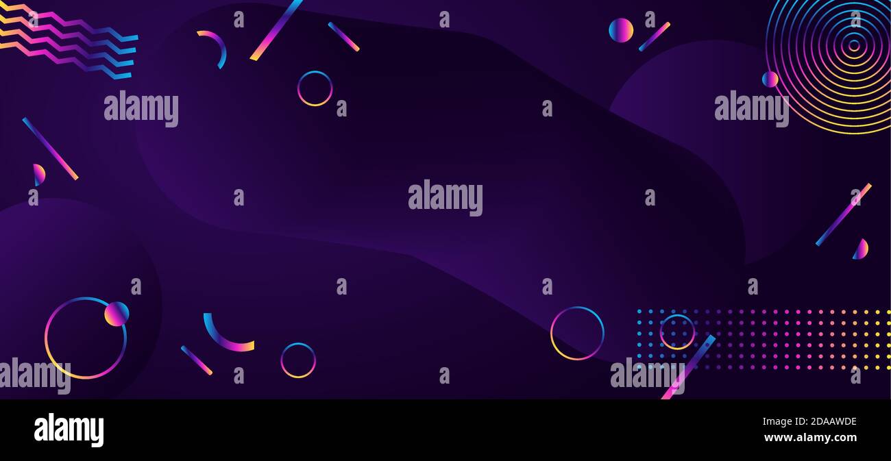 Arrière-plan ultraviolet fluide géométrique abstrait. Style futuriste moderne. Bannière aux formes géométriques chaotiques. Étincelles et rayures arc-en-ciel. Illustration de Vecteur