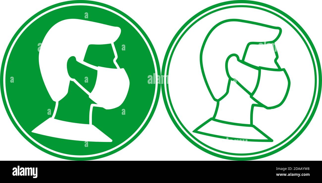 Icône de ligne de masque d'homme dans le visage. Protection usure du coronavirus, pollution de l'air, poussière, panneau pour le magasin d'équipement médical. Pictogramme vectoriel de la grippe illustrat Illustration de Vecteur