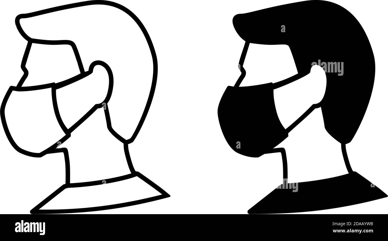 Icône de ligne de masque d'homme dans le visage. Protection usure du coronavirus, pollution de l'air, poussière, panneau pour le magasin d'équipement médical. Pictogramme vectoriel de la grippe illustrat Illustration de Vecteur