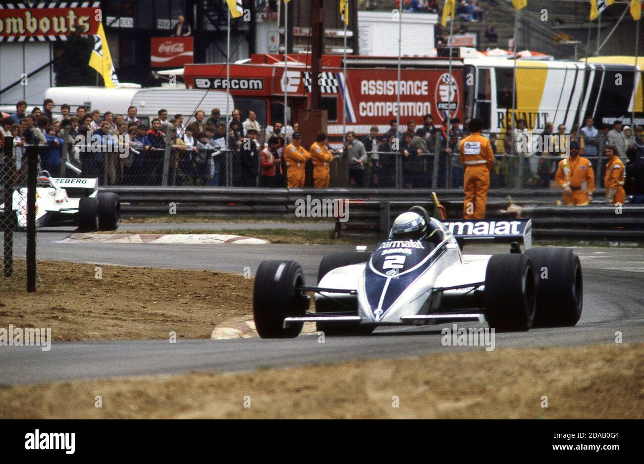 Riccardo Patrese au Grand Prix de Belgique à Zolder 1982 Banque D'Images