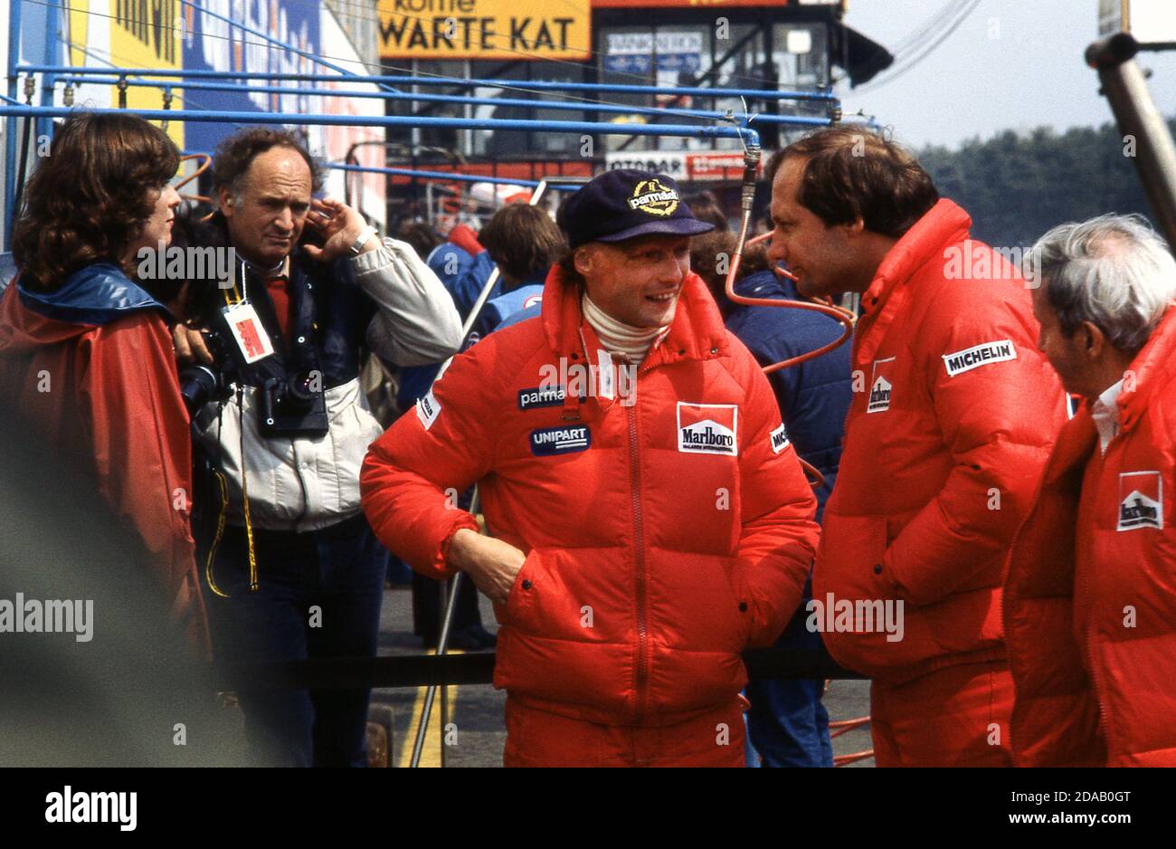 Niki Lauda au Grand Prix de Belgique à Zolder 1982 Banque D'Images