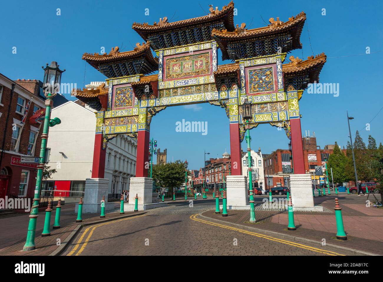 Chinatown Gate sur Nelson Street à Liverpool, Angleterre, Royaume-Uni Banque D'Images