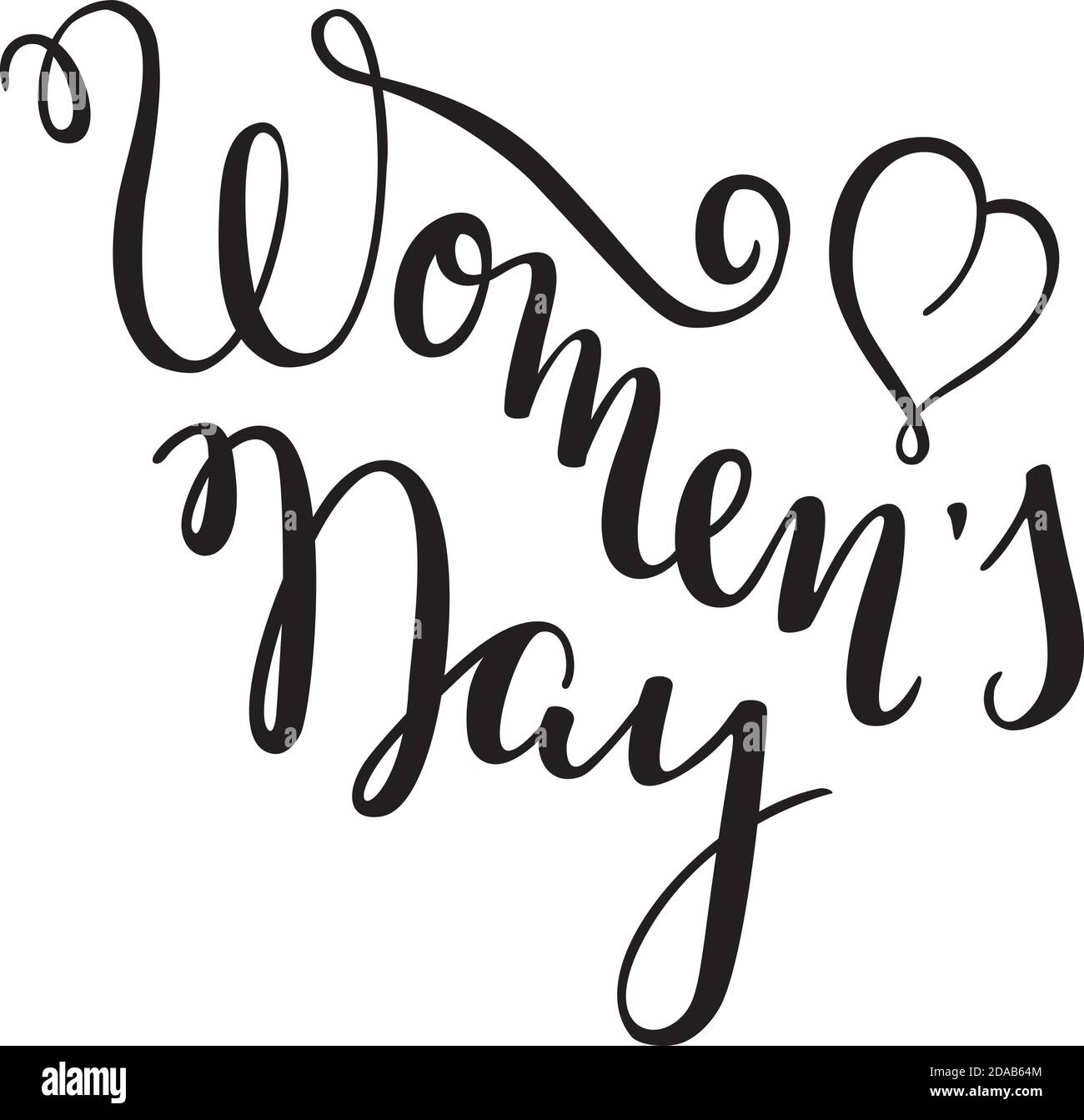 Lettrage main pour la fête des femmes avec coeurs. Journée internationale de la femme. Modèle de carte de vœux, affiche. Illustration de Vecteur