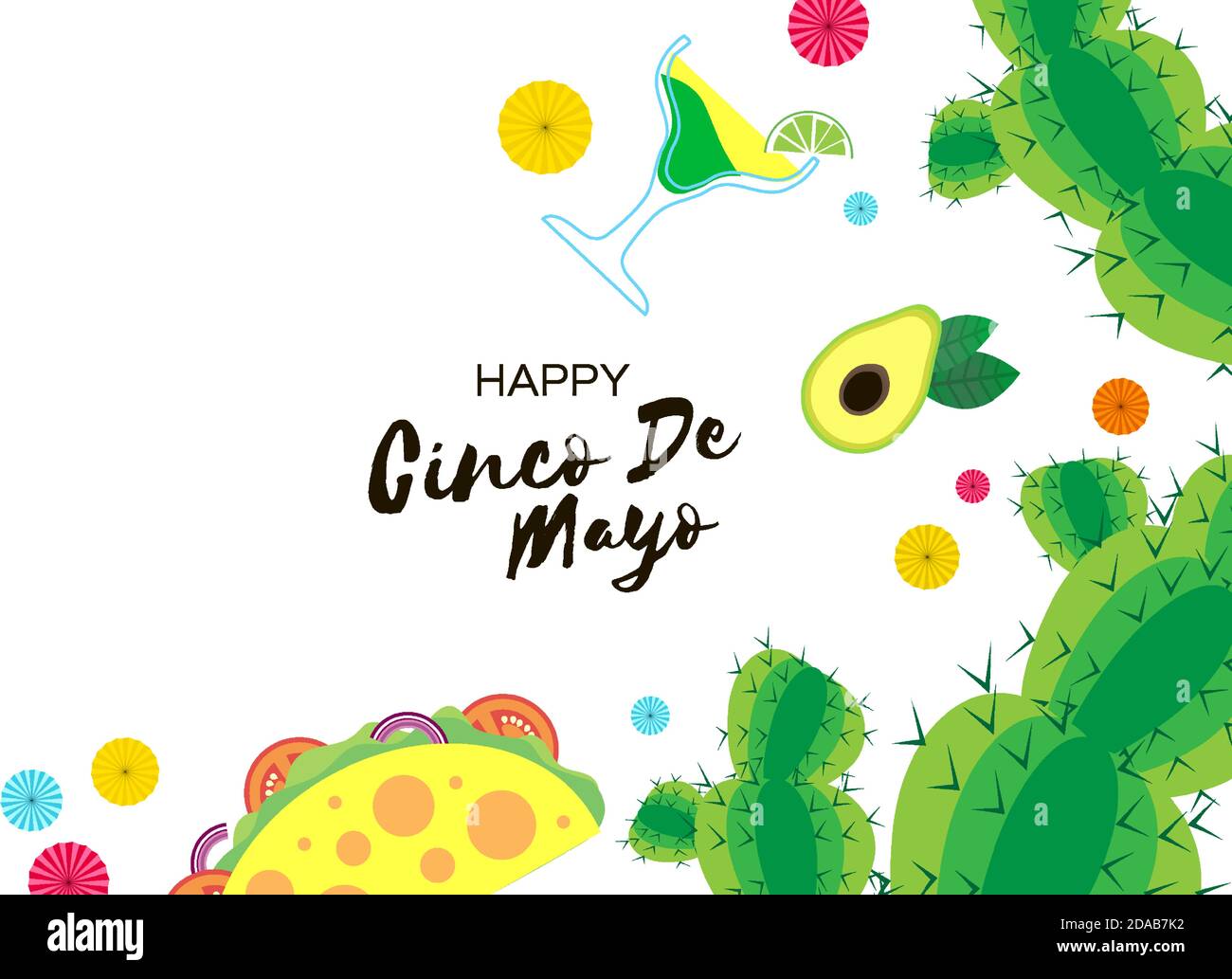 Bannière Happy Cinco de Mayo . Fan d'origami, tacos. Queue de cocon. Mexique, Carnaval. Espace pour le texte. Illustration de Vecteur