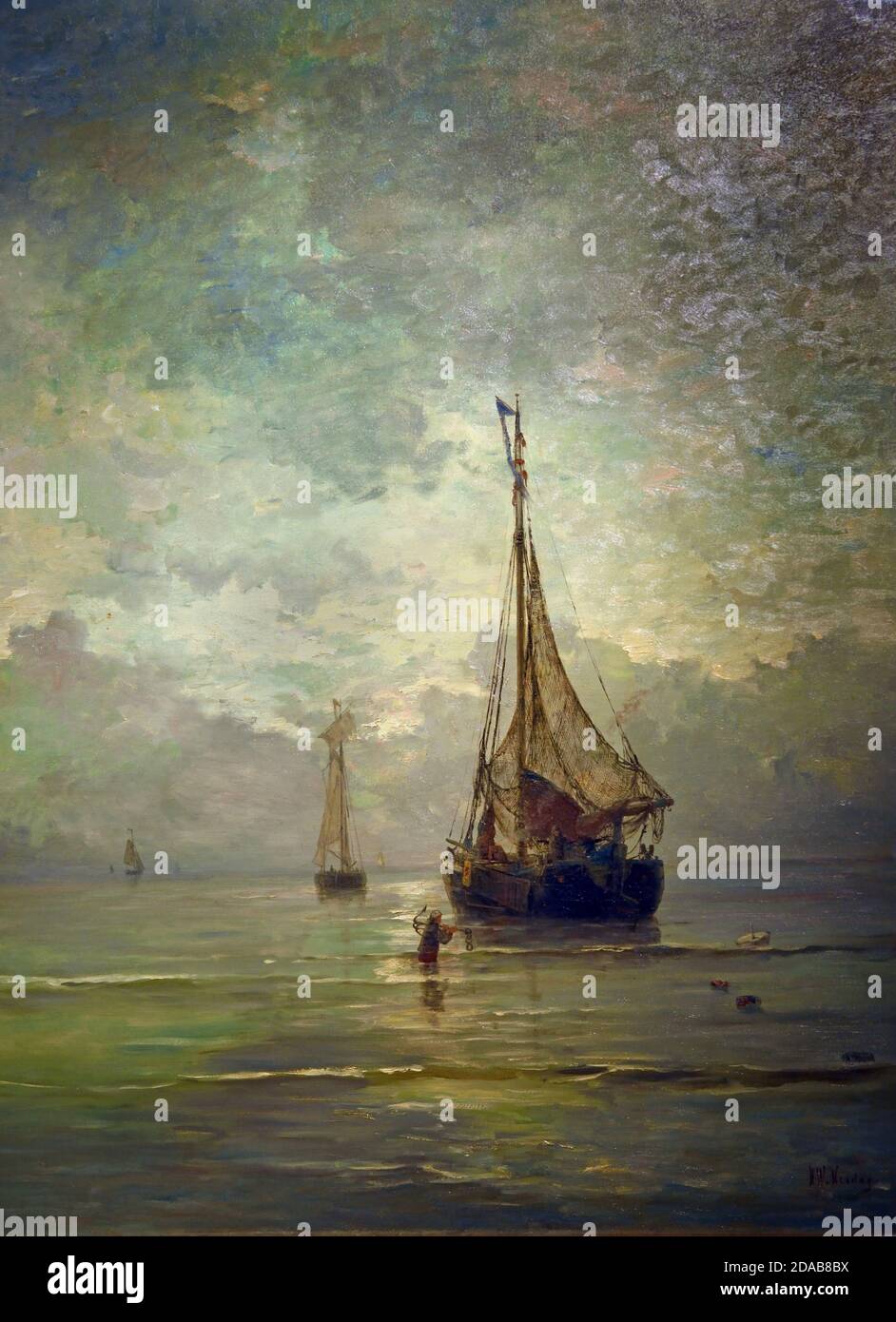 Mer calme par Hendrick Willem Mesdag (1831-1915) la Haye était un peintre marin néerlandais ( Scheveningen ), néerlandais. Banque D'Images