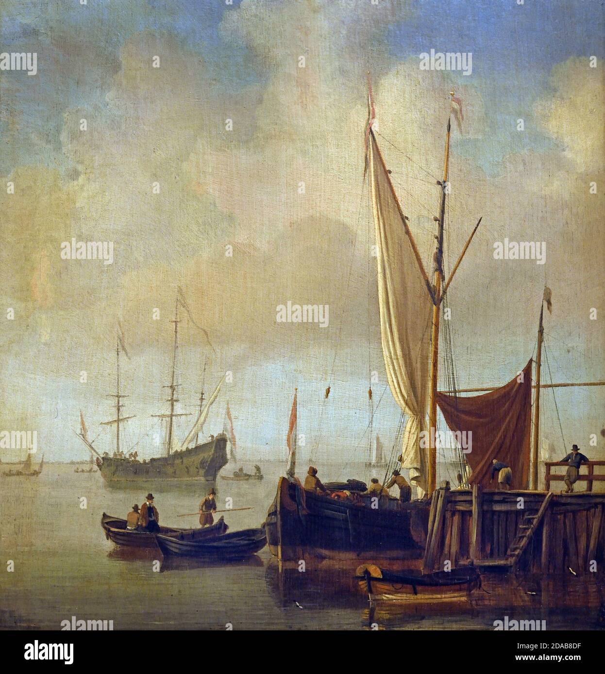 Vue sur le port par Willem van de Velde le plus jeune (1633–1707) pays-Bas, néerlandais. Banque D'Images