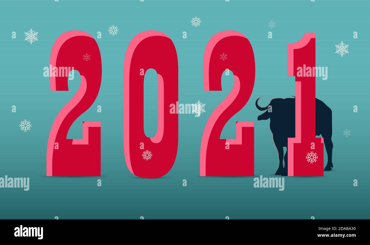 Modèle de carte de vœux pour la nouvelle année 2021 du boeuf, taureau, vache. Nouvelle année lunaire 2021. Signe zodiac pour carte de voeux, invitation, bannières, calendrier. Poster vectoriel Illustration de Vecteur