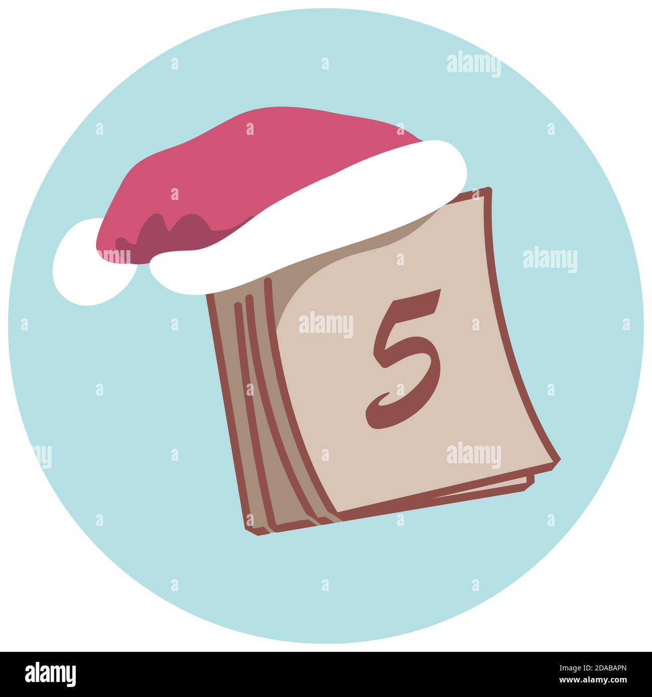 Calendrier de Noël avec le 5e jour et un chapeau de Père Noël. Adorable Doodle. Illustration de Vecteur