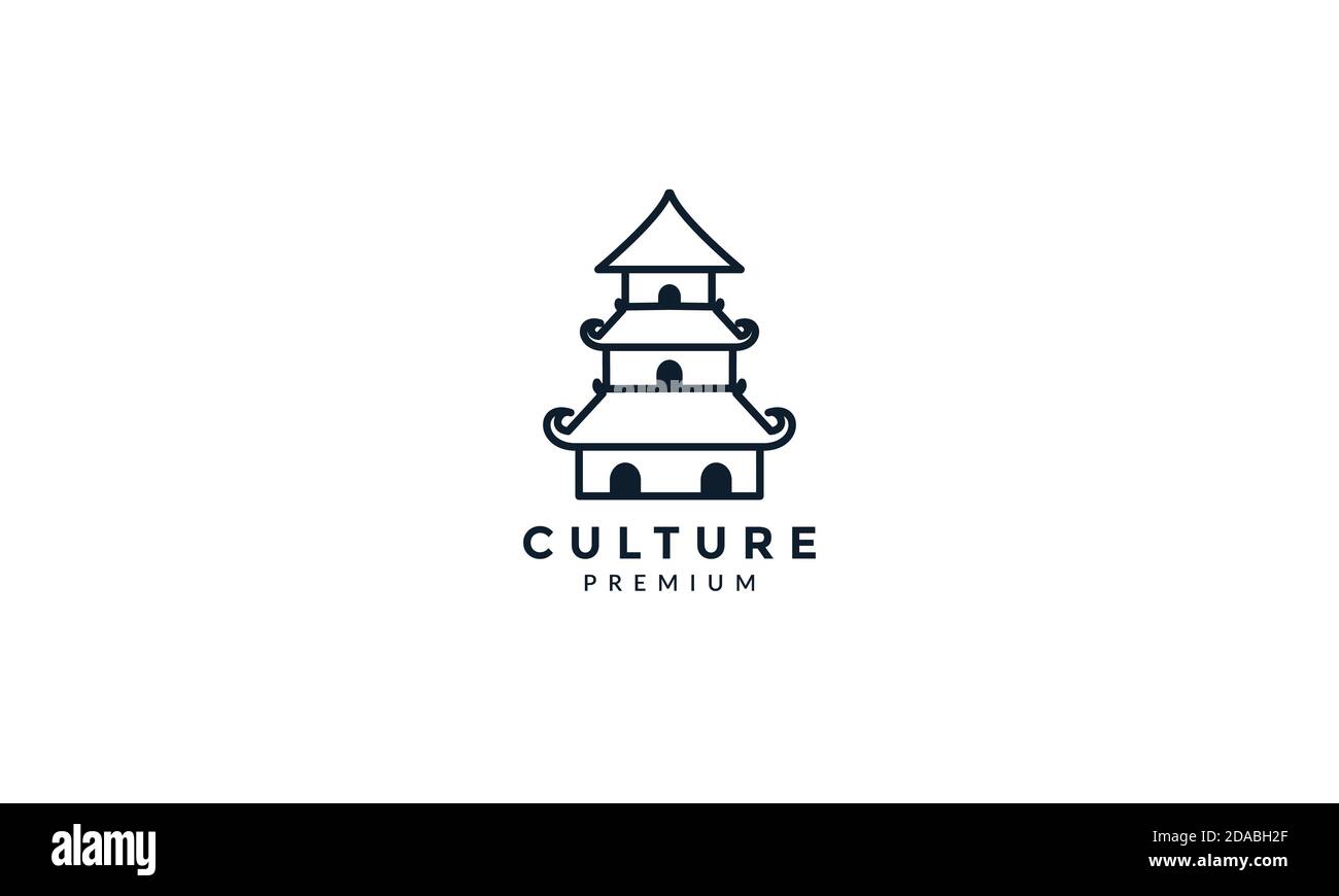 vecteur de logo de la ligne de la maison du château chinois ou japonais traditionnel asiatique illustration d'icône Illustration de Vecteur