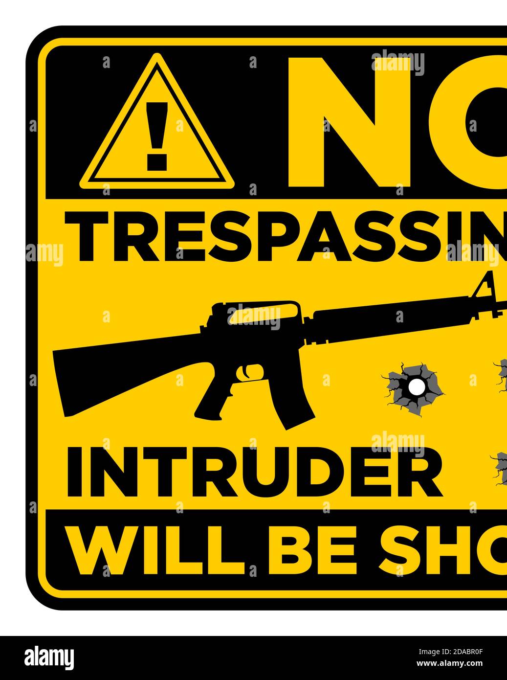 Panneau d'interdiction carré noir et jaune. Zone restreinte, pas d'intrusion, l'intrus sera tiré. Illustration, vecteur Illustration de Vecteur