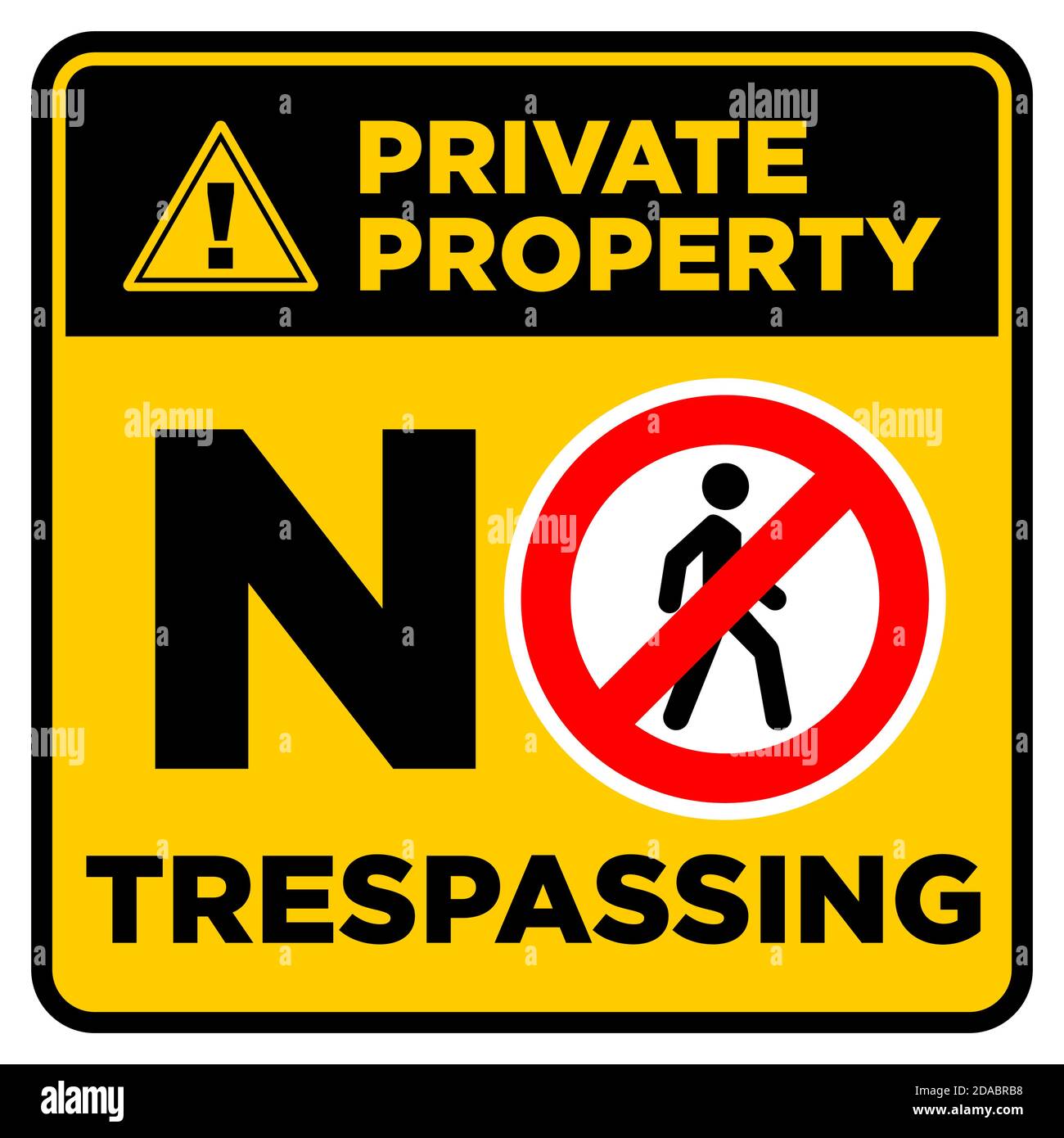 Panneau d'interdiction carré noir et jaune. Propriété privée, pas d'intrusion. Illustration, vecteur Illustration de Vecteur