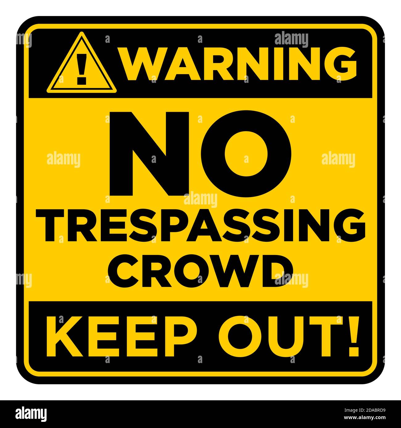 Panneau d'interdiction carré noir et jaune. Avertissement : pas de foule en intrusion. Défense d'entrer. Illustration, vecteur Illustration de Vecteur